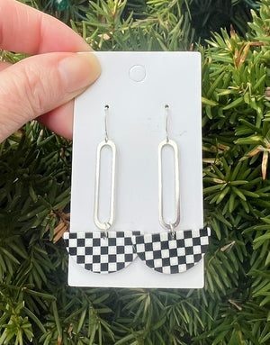 Checkered Swing Acrylic Statement Earrings