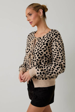 Mandy Front Tie Detail Animal Print Cardigan