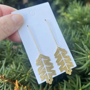 Gold Long Drop Leaf Earrings