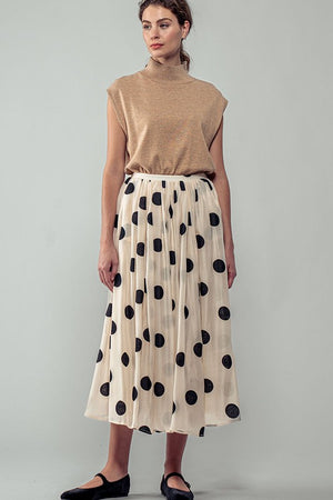 Polka Dot Elastic Waist Midi Skirt