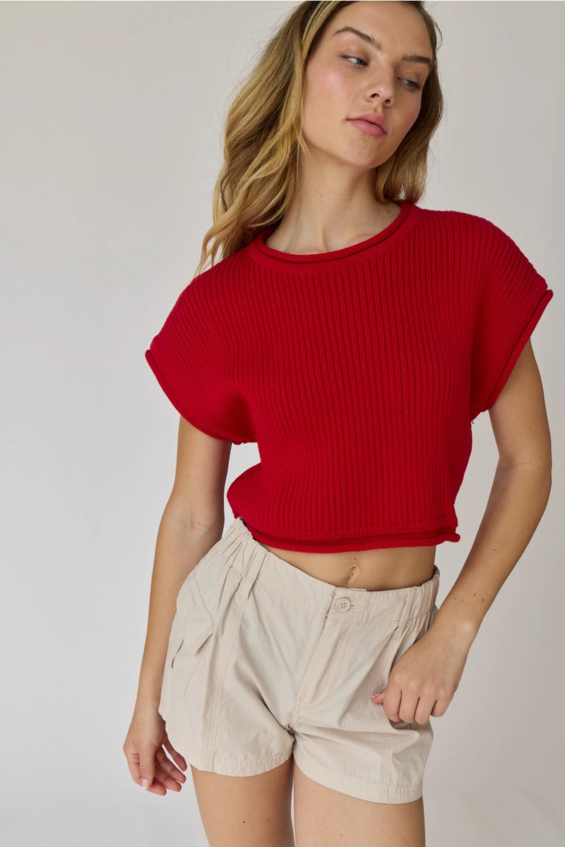 Amy Cropped Cotton Rib Knit Top