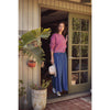 Andrea Mineral Washed Cotton Cable Knit Sweater Cardigan in Fuchsia