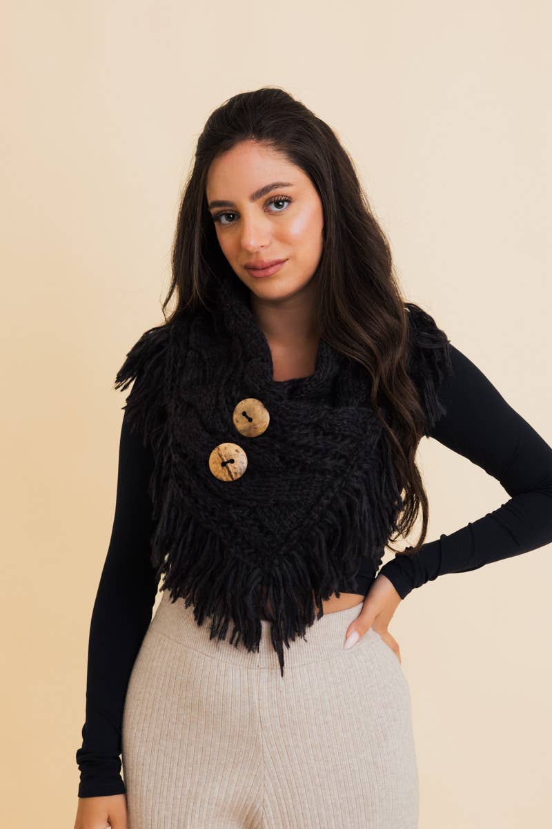 Heathered Shoulder Warmer With Coco Buttons: Mocha