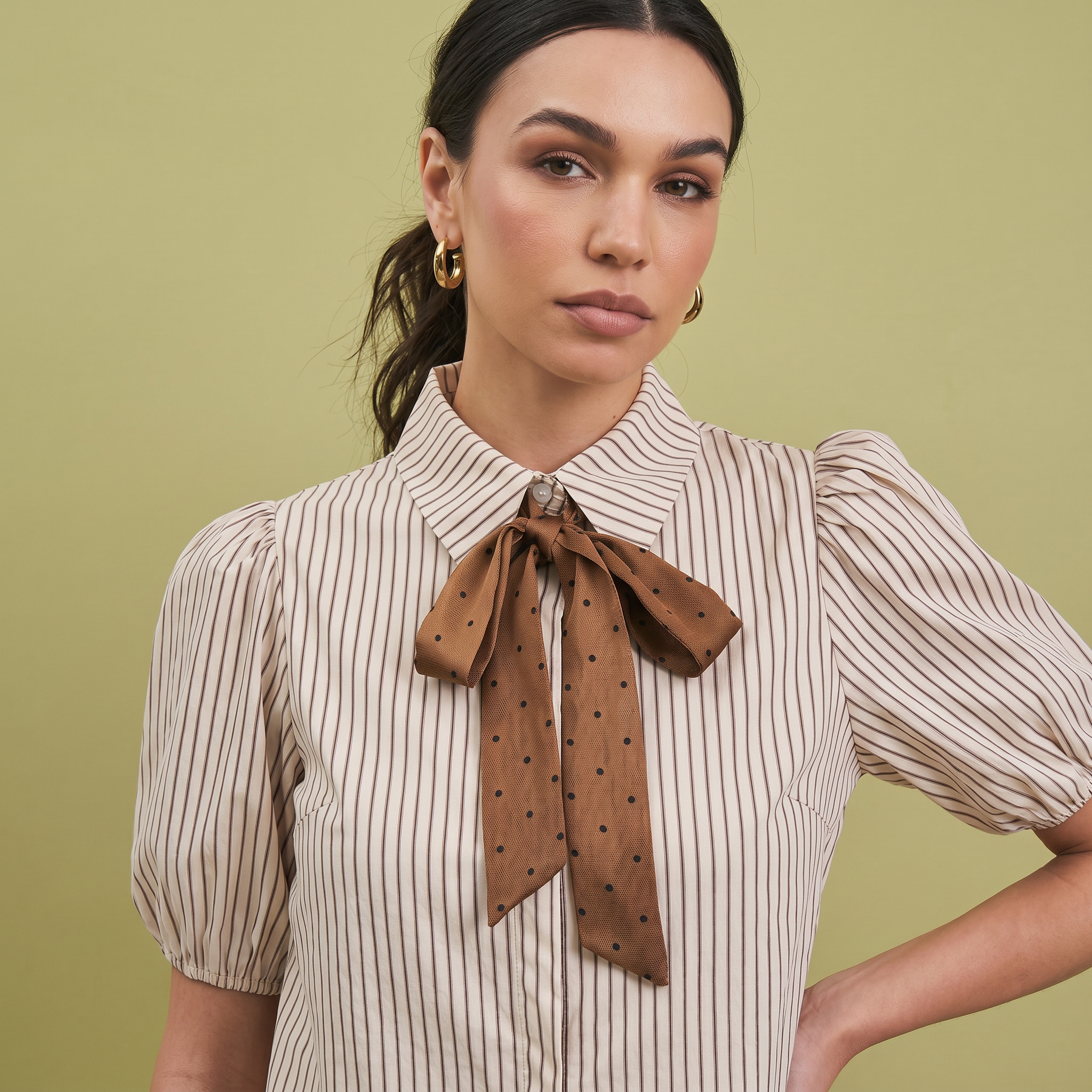 Dolce Bow Blouse in Cream/Mocha by Able – Polka Dots Boutique