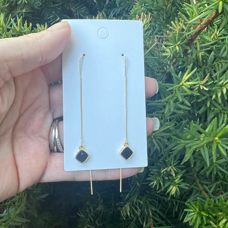 Black Diamond Gold Threader Handmade Earrings