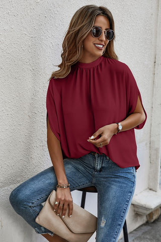 Lori Puff Sleeve Solid Blouse in Red