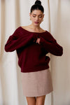 Rita Back Lace Trim Long Sleeve Sweater in Wine