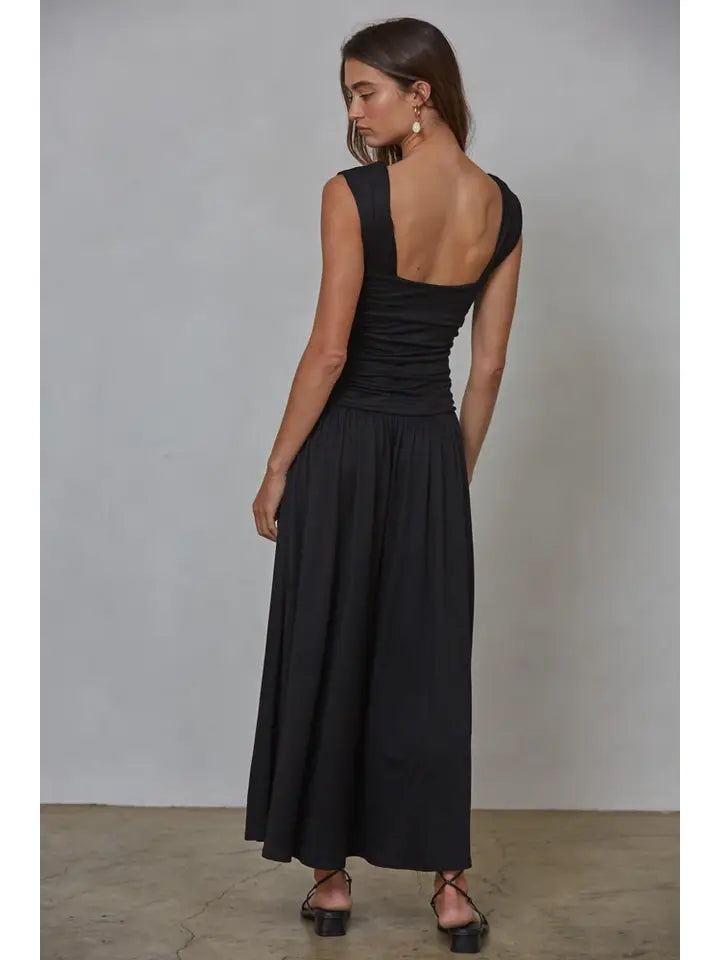 By Together Roxanne Ruched Side Sleeveless Maxi Dress in Black