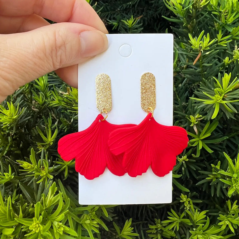 Red Gold Ginkgo Leaf Statement Earring