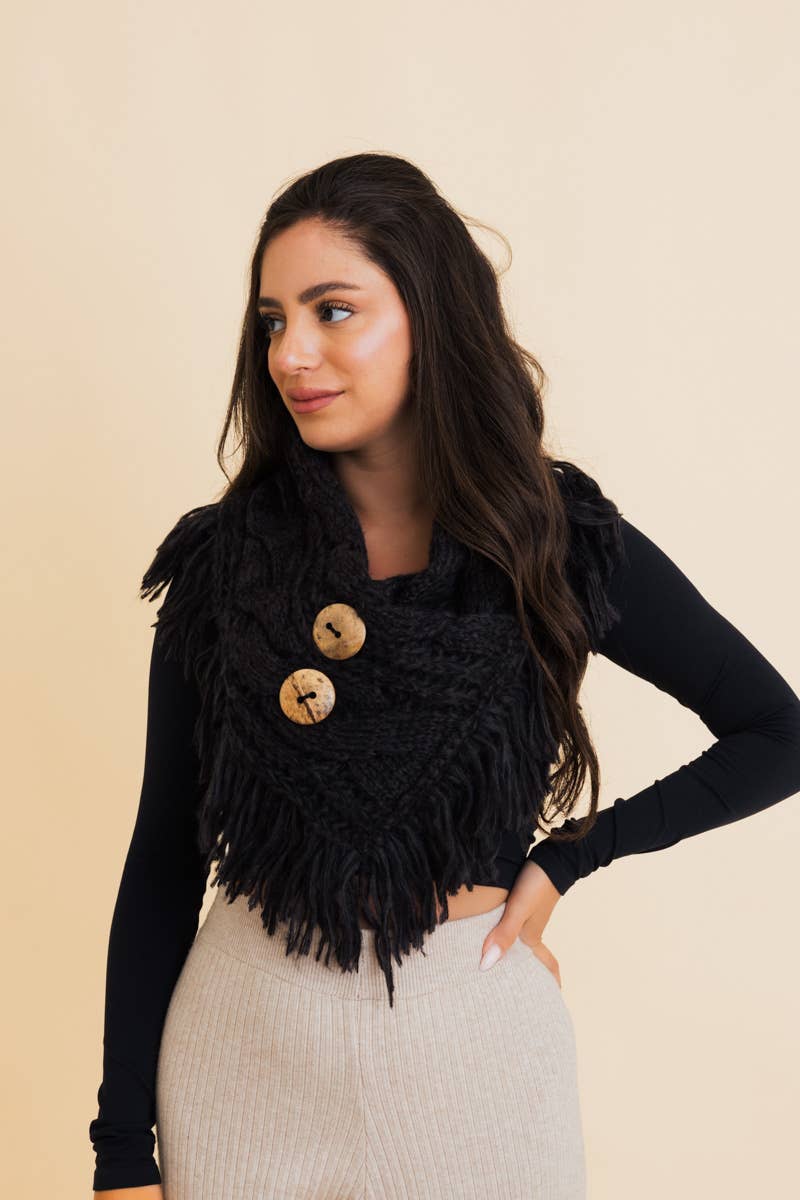 Heathered Shoulder Warmer With Coco Buttons: Mocha