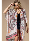 Two Tone Trim Abstract Print Silky Kimono