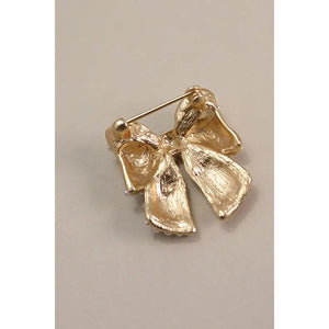 Gold Pearl Bow Ribbon Brooch