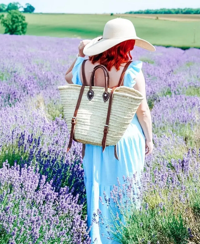 Handmade French Market Basket Backpack With Leather Straps