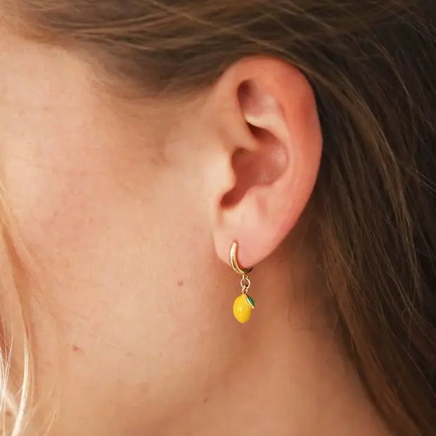 Enamel Lemon Huggie Hoop