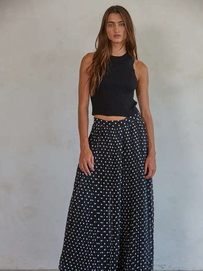 Charla Polka Dot Pleated Chiffon Wide Leg Pant By Together