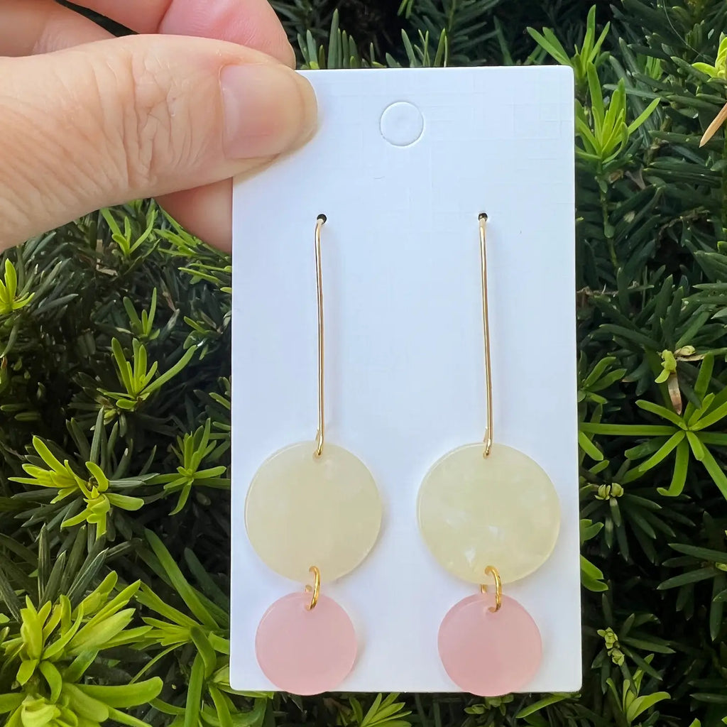 Pink Ivory Double Disc Long Drop Earrings
