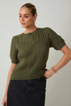 Nadia Round Neck Puff Short Sleeve Cable Knit Sweater