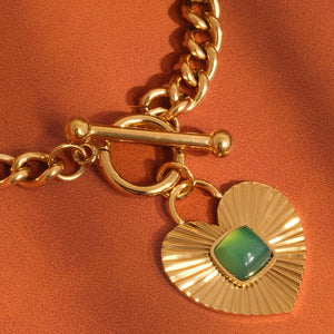 Apres 18K Gold Non-Tarnish Green Heart Chain Necklace