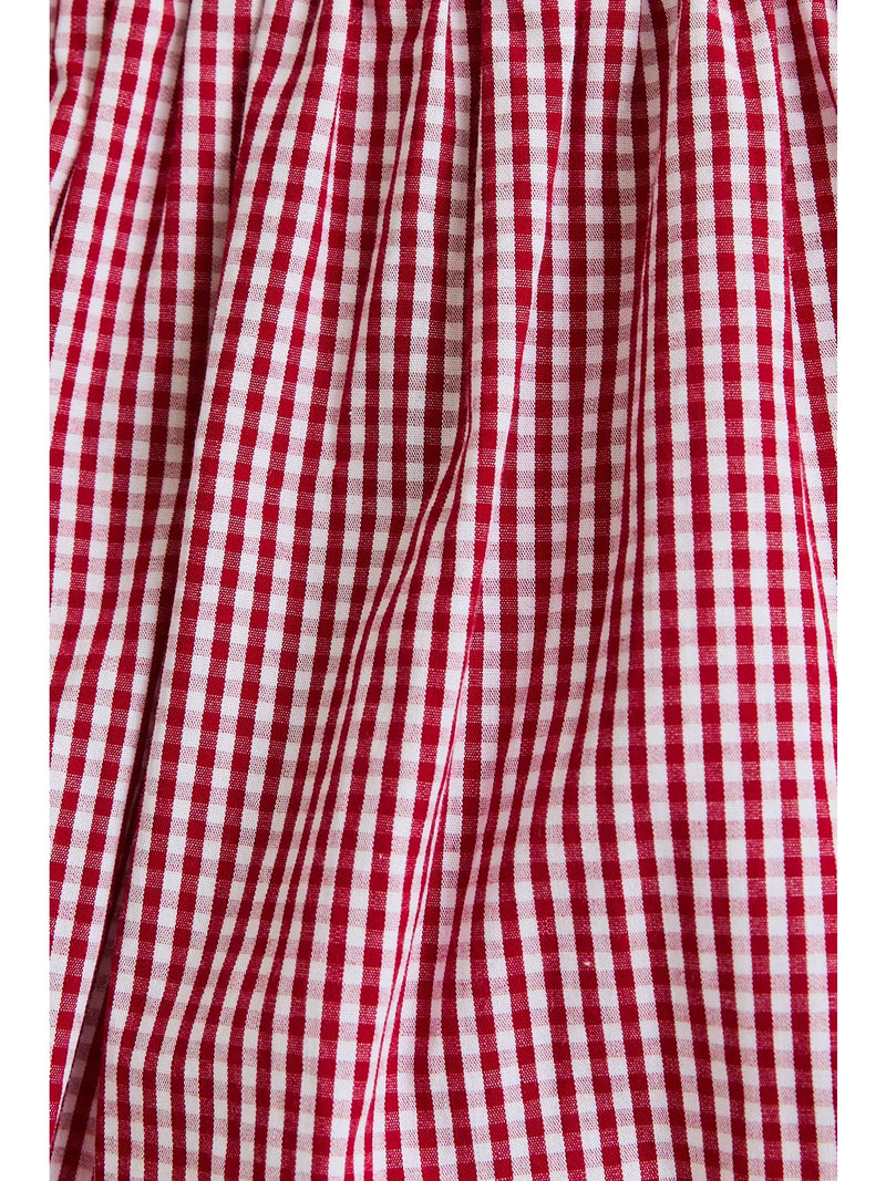 Shayla Shoulder Tie Bubble Hem Top in Red-White Gingham