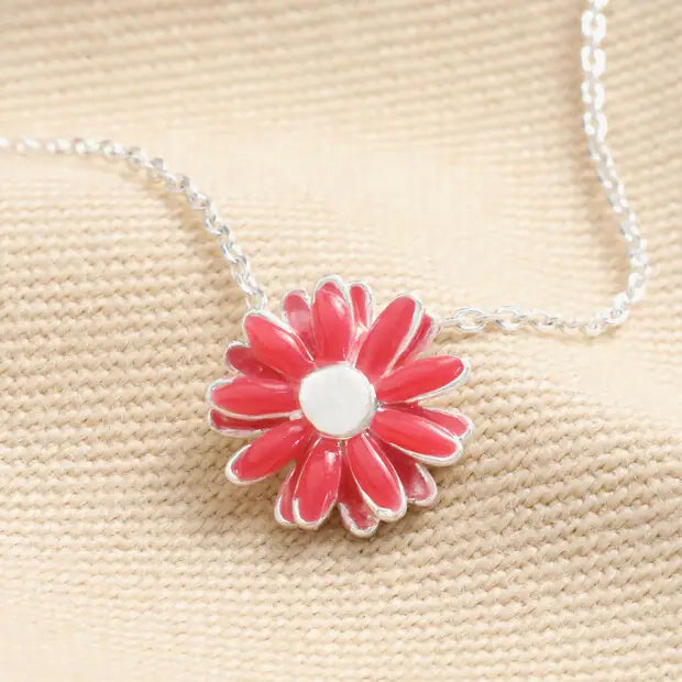 Pink Daisy Stud Necklace in Silver