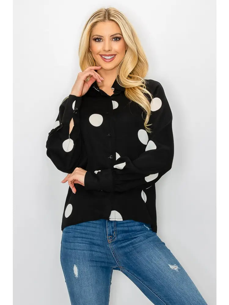 Reva Polka Dot Button Down Blouse