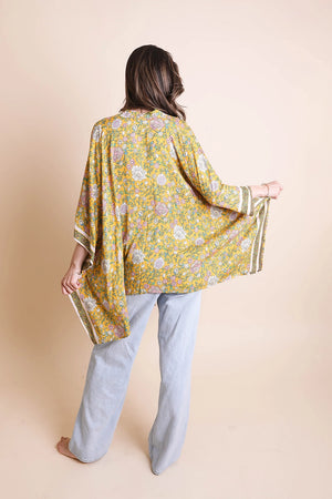 Boho Charm Lightweight Floral Kimono Wrap in Yellow