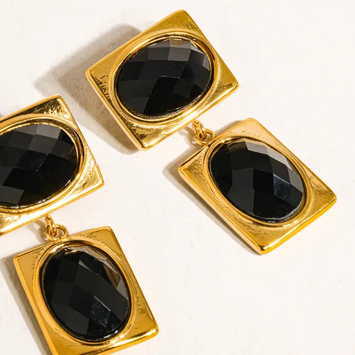 Chance 18K Gold Non-Tarnish Square Stone Earring