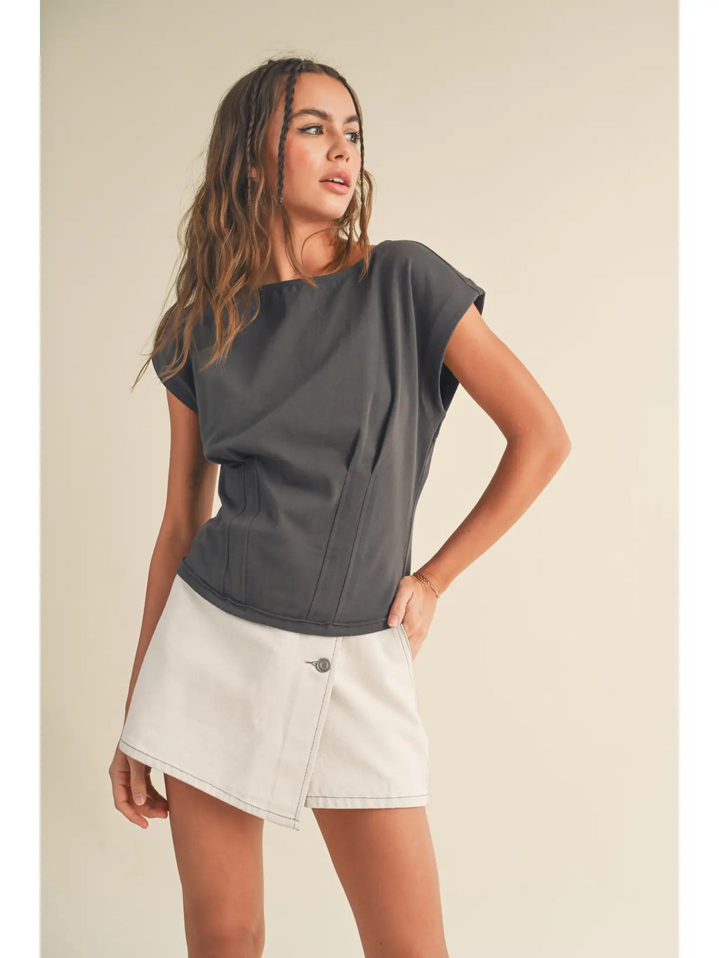 Corset Style Top in Charcoal Grey by Miou Muse