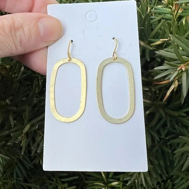 Gold Oval Brass Metal Earrings
