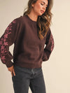 Emmy Chocolate Berry Embroidered Sleeve Sweater