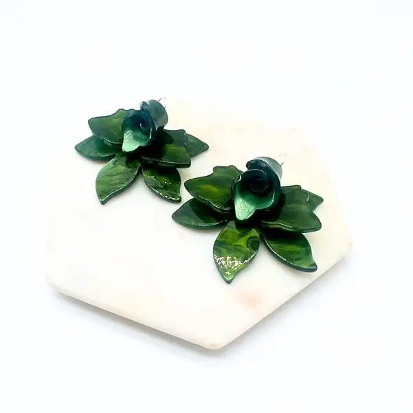 Green Floral Acrylic Statement Earrings