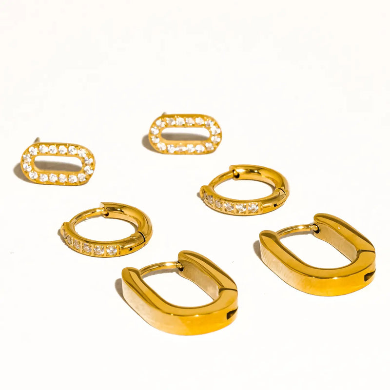 Orage 18K Gold Non-Tarnish Round Hoop Earing Set of 3