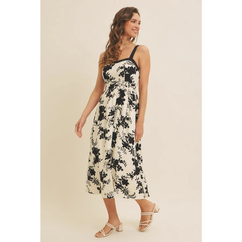 Bethany Floral Print Jacquard Midi Dress With Pockets by In February