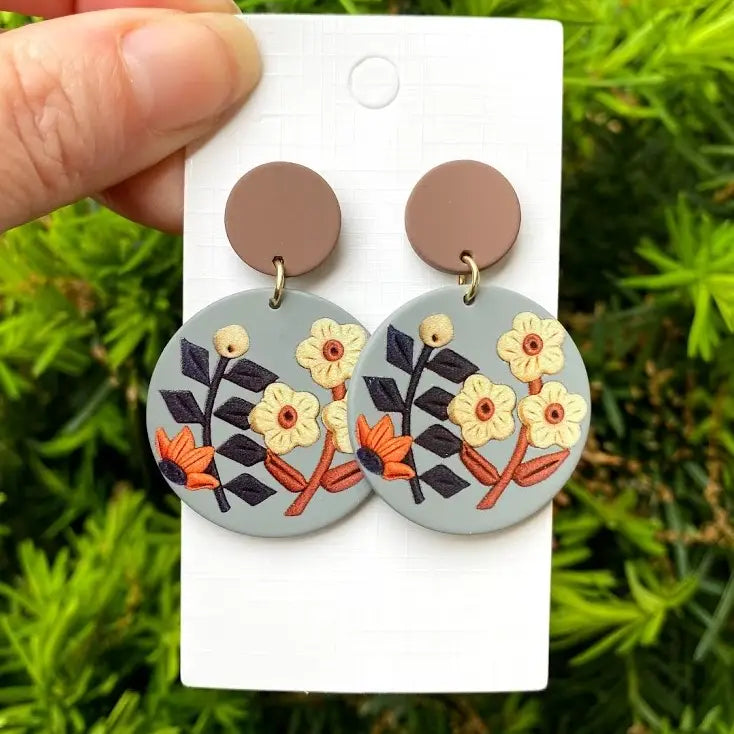 Fall Foliage Acrylic Disc Handmade Earrings