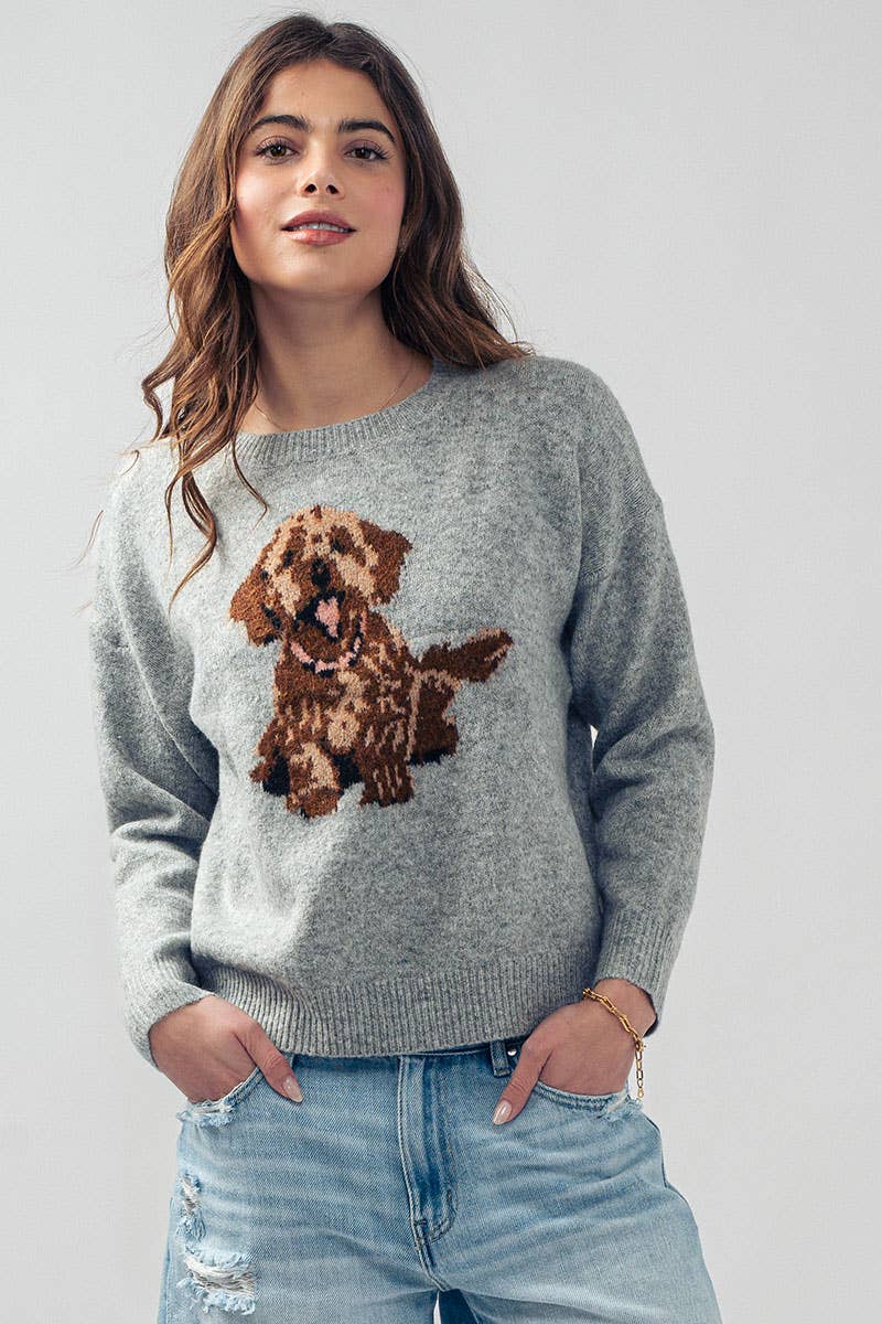Playful Puppy Graphic Knit Sweater