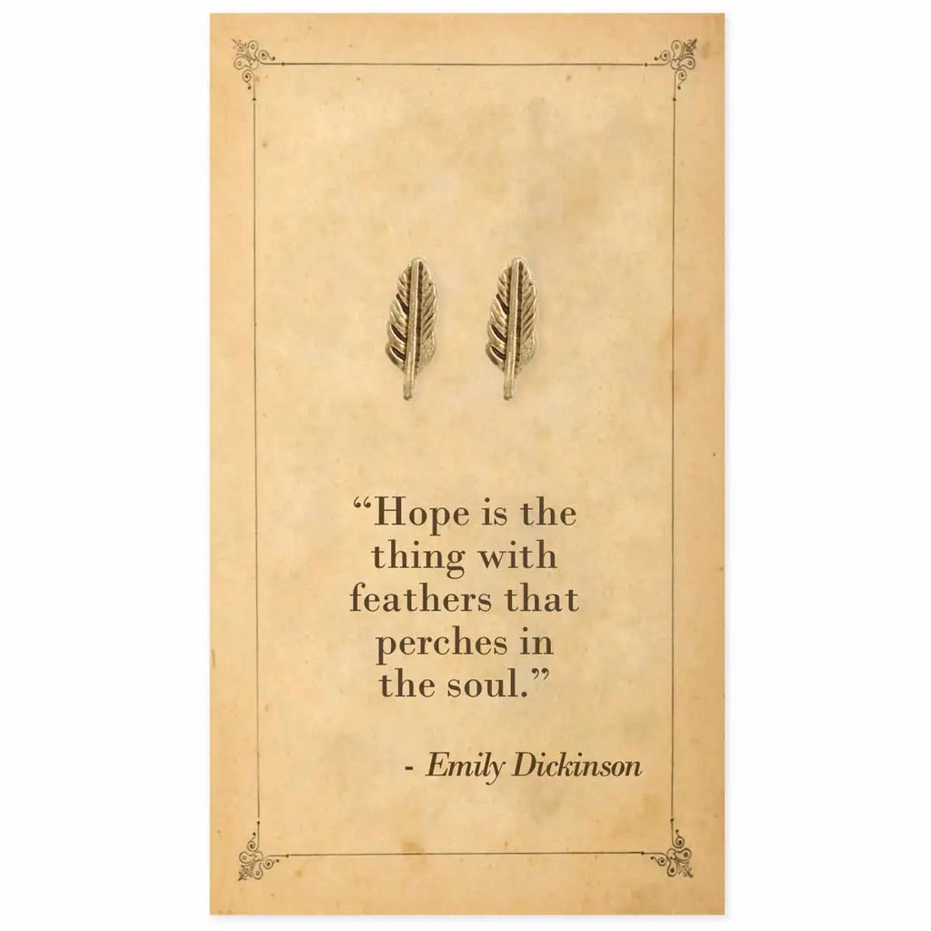 Literary Quote Feather Post Earrings