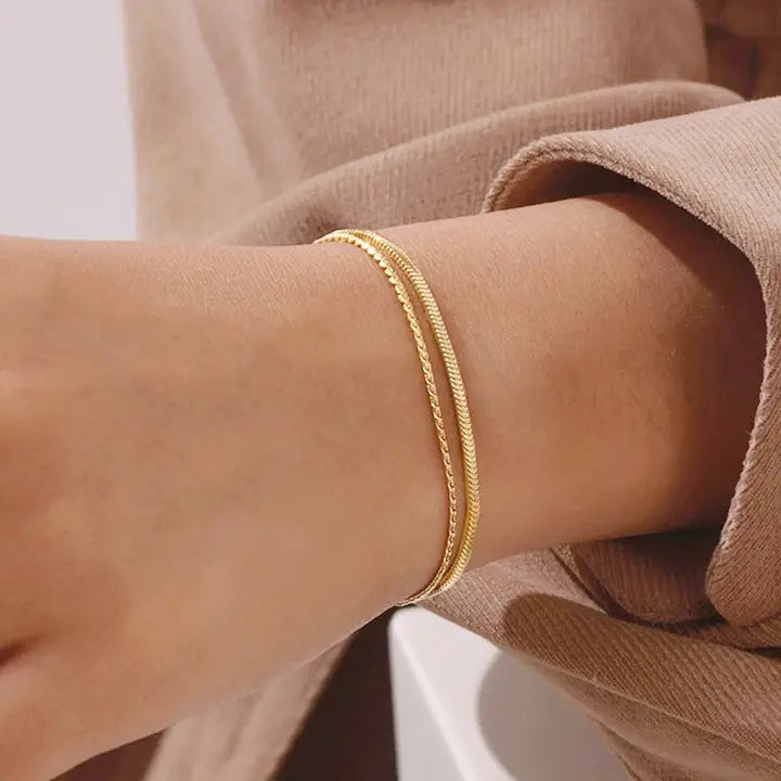 18K Stainless Steel Tarnish Free Layered Bracelet in Gold