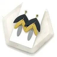 Navy Mustard Lily Acrylic Statement Earrings Handmade