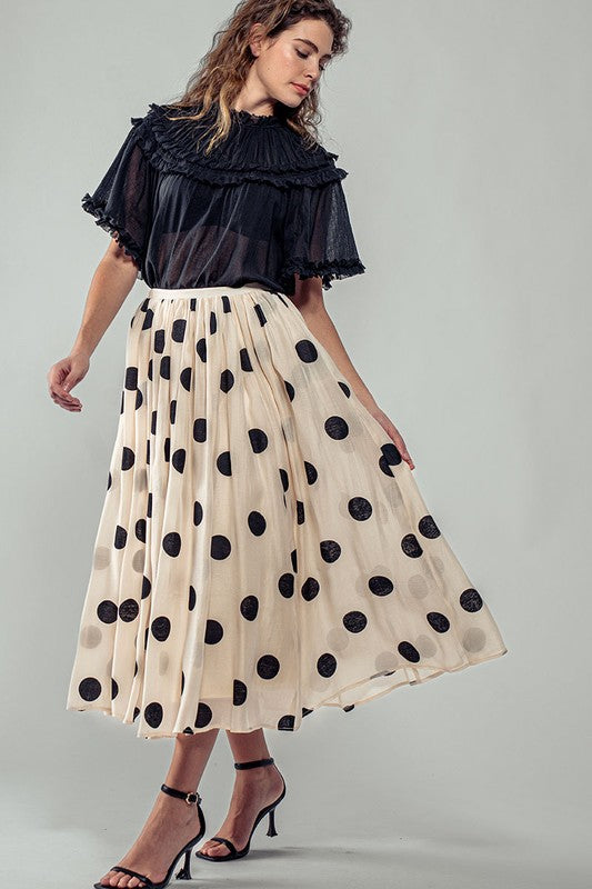 Polka Dot Elastic Waist Midi Skirt