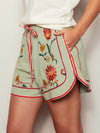 Sage Embroidered Floral Drawstring Shorts