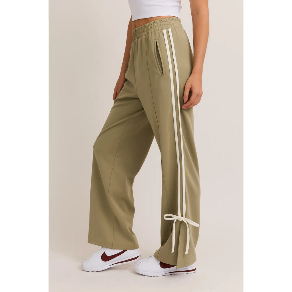 Blythe Bow Detail Track Pants in Sage and White