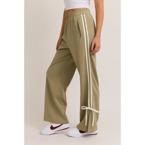 Blythe Bow Detail Track Pants in Sage and White