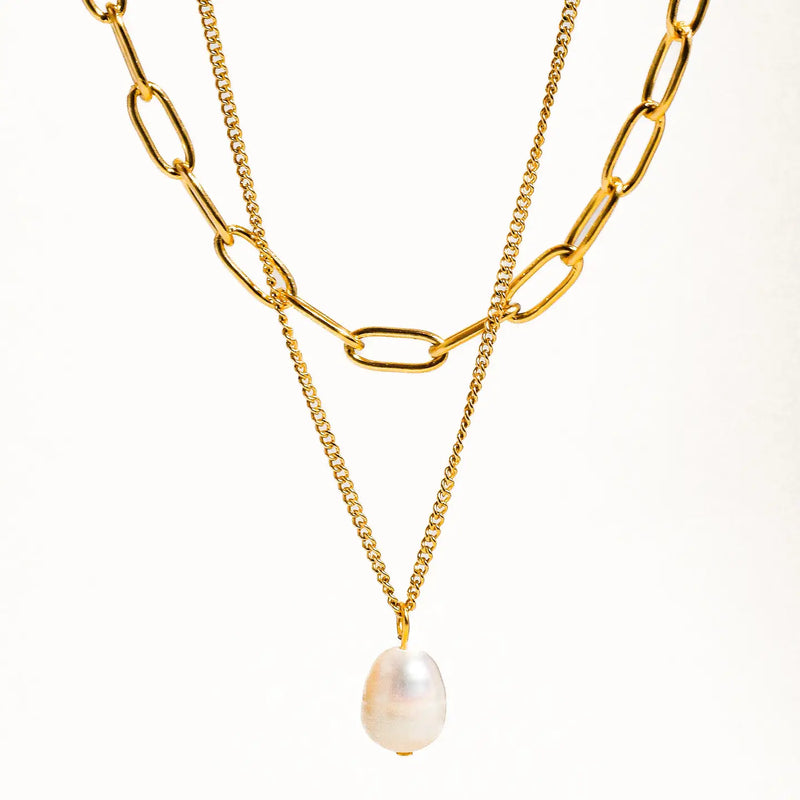 Percy 18K Gold Non-Tarnish Layered Chain Pearl Necklace
