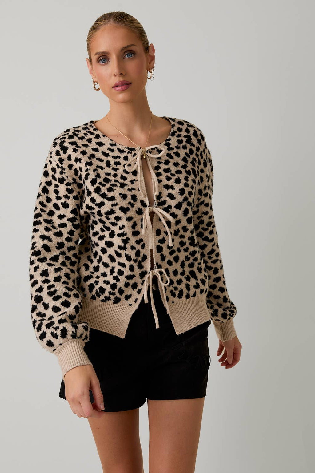 Mandy Front Tie Detail Animal Print Cardigan