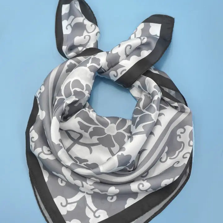 Vintage Floral Print Silky Bandana Scarf