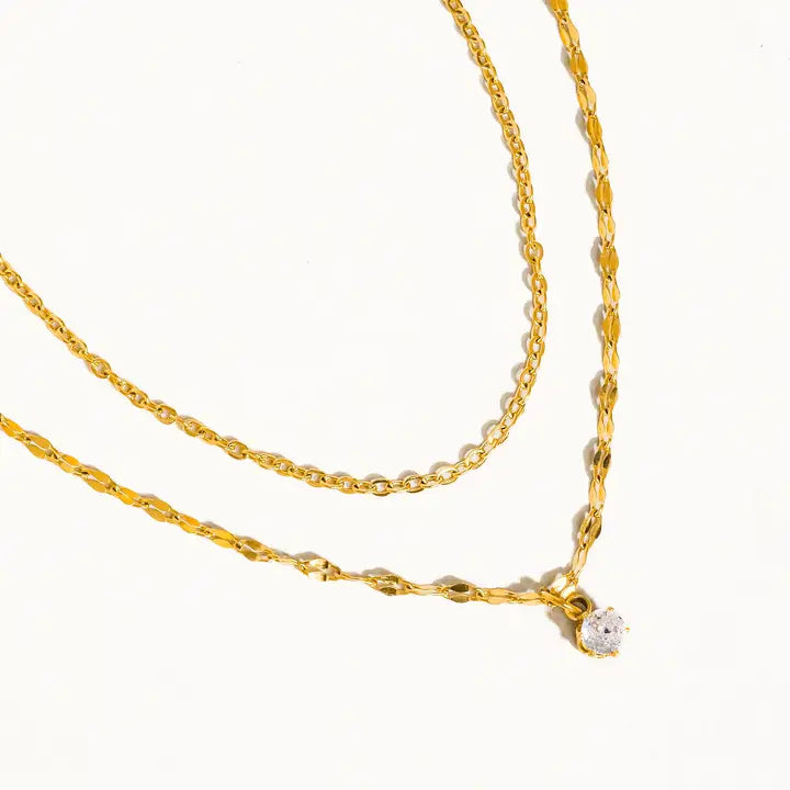 Cerise 18K Stone Stacked Necklace