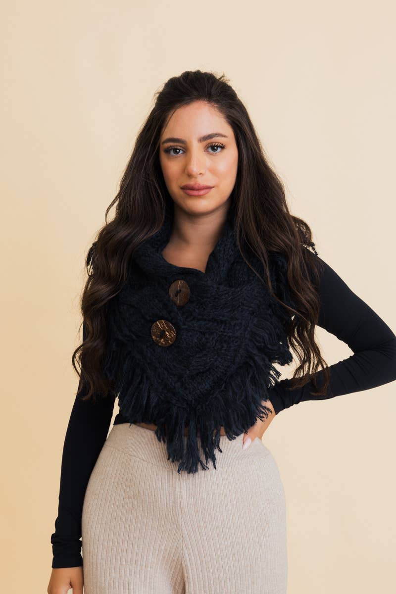 Heathered Shoulder Warmer With Coco Buttons: Mocha