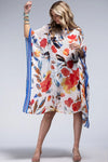 Two Tone Trim Abstract Print Silky Kimono
