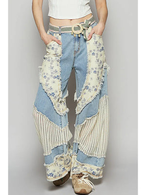 Tracie Floral Print Crochet Casual Jeans by POL