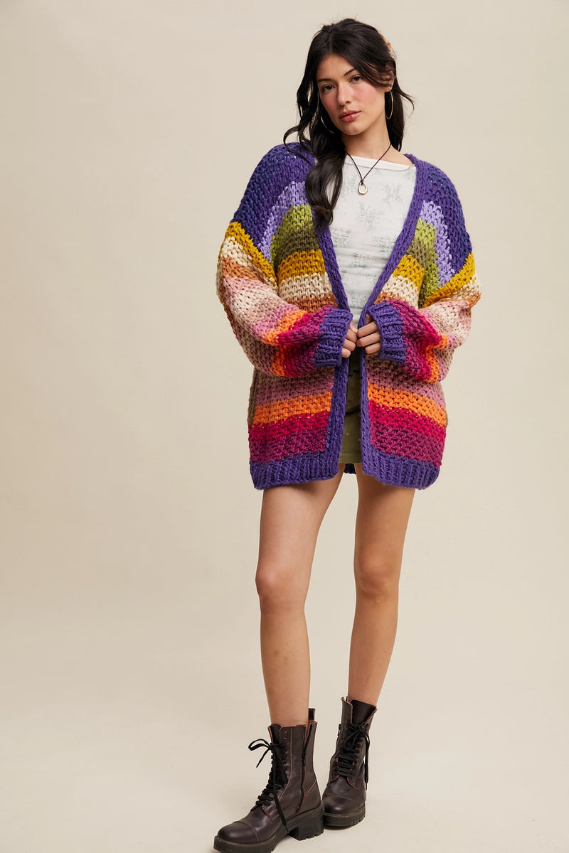 Ellie Rainbow Crochet Open Cardigan in Rainbow Multi